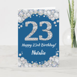 Bonne 23e carte de Parties scintillant bleu et arg