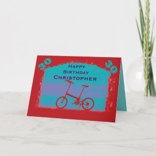 Bonne 30e carte de voeux d'anniversaire, vélo roug