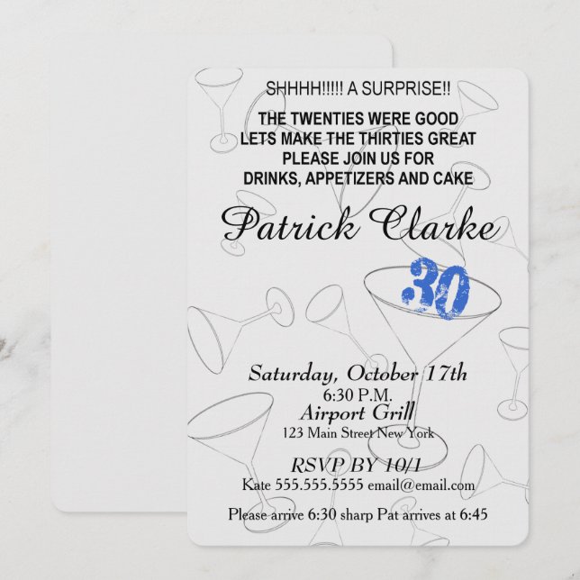 Bonne 30e invitation à la fête d'anniversaire surp (Devant / Derrière)