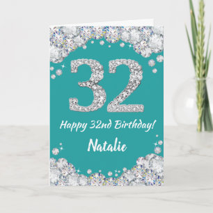 Bonne 32e anniversaire Turquoise et carte de Parti