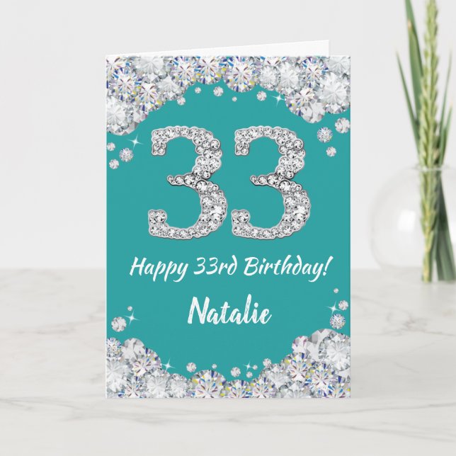 Bonne 33e anniversaire Turquoise et carte de Parti (Devant)
