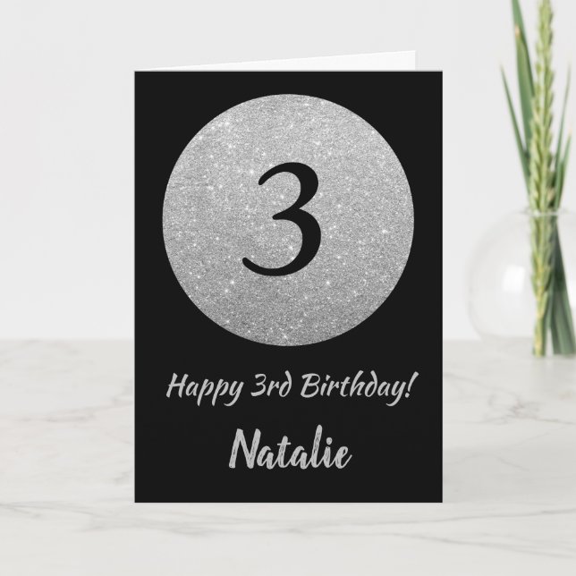 Bonne 3e anniversaire noir et argent carte Parties (Devant)
