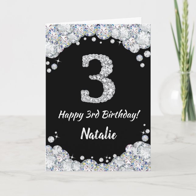 Bonne 3e anniversaire noir et argent carte Parties (Devant)