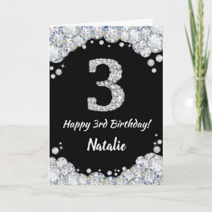 Bonne 3e anniversaire noir et argent carte Parties