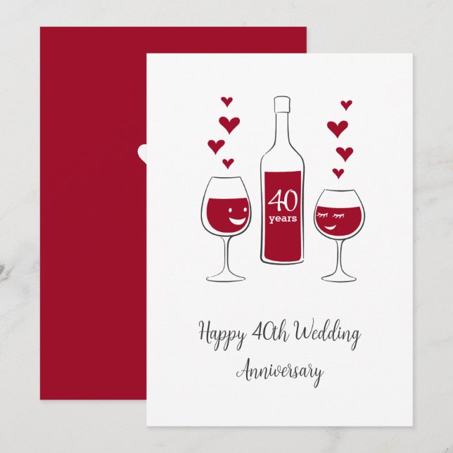 Bonne 40e anniversaire de Mariage Carte de coeur d (Devant / Derrière)