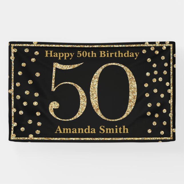 Bonne 50e anniversaire bannière Black and Gold Par (Horizontal)