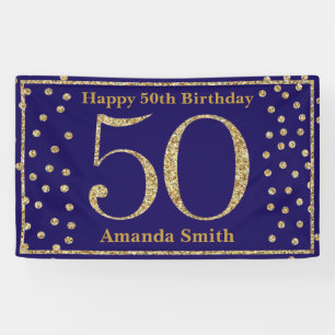 Bonne 50e anniversaire bannière Marine Blue Gold P