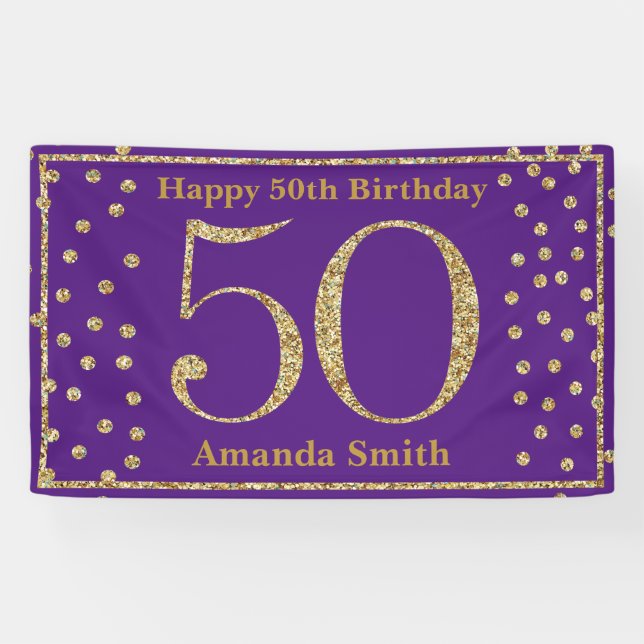 Bonne 50e anniversaire bannière violet et Parties  (Horizontal)