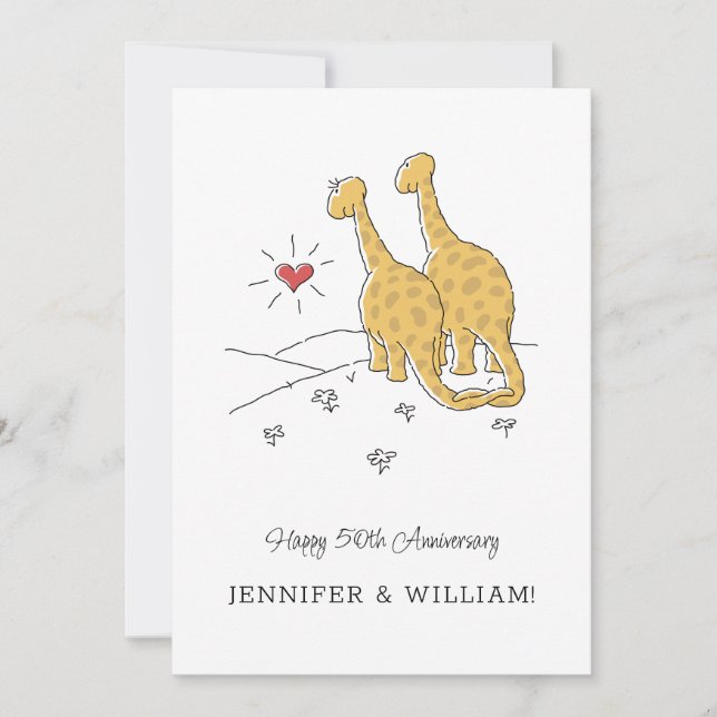 Bonne 50e anniversaire Mariage carte de dinosaures (Devant)