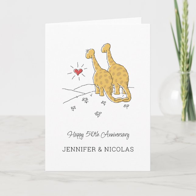 Bonne 50e anniversaire Mariage carte de dinosaures (Devant)