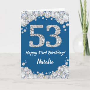 Bonne 53e carte de Parties scintillant bleue et ar