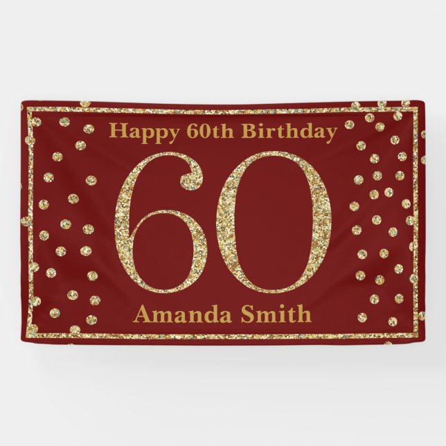 Bonne 60e anniversaire Bannière Bourgogne Red Gold (Horizontal)