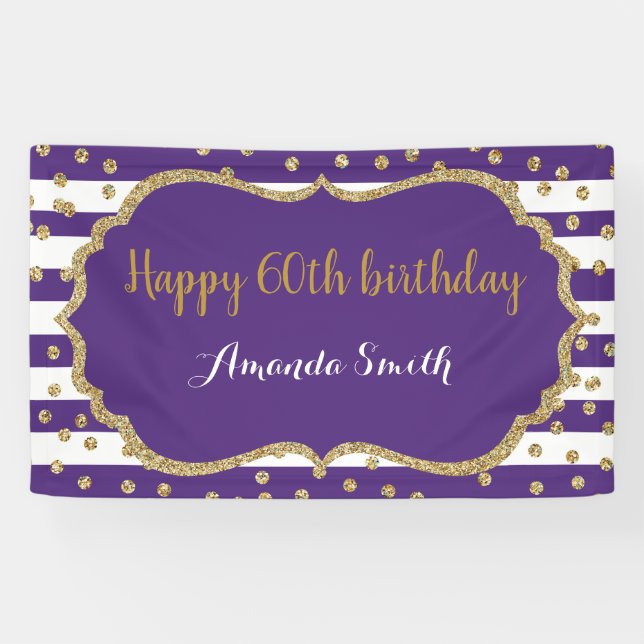 Bonne 60e anniversaire bannière violet et Parties  (Horizontal)