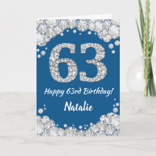Bonne 63e carte de Parties scintillant bleu et arg