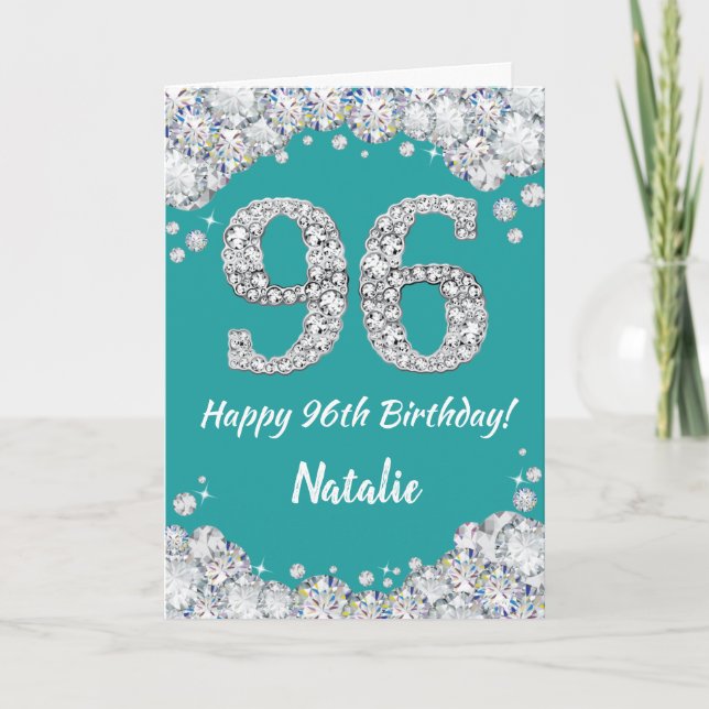 Bonne 96e anniversaire Turquoise et carte de Parti (Devant)