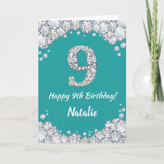 Bonne 9e anniversaire Turquoise et carte de Partie (Devant)
