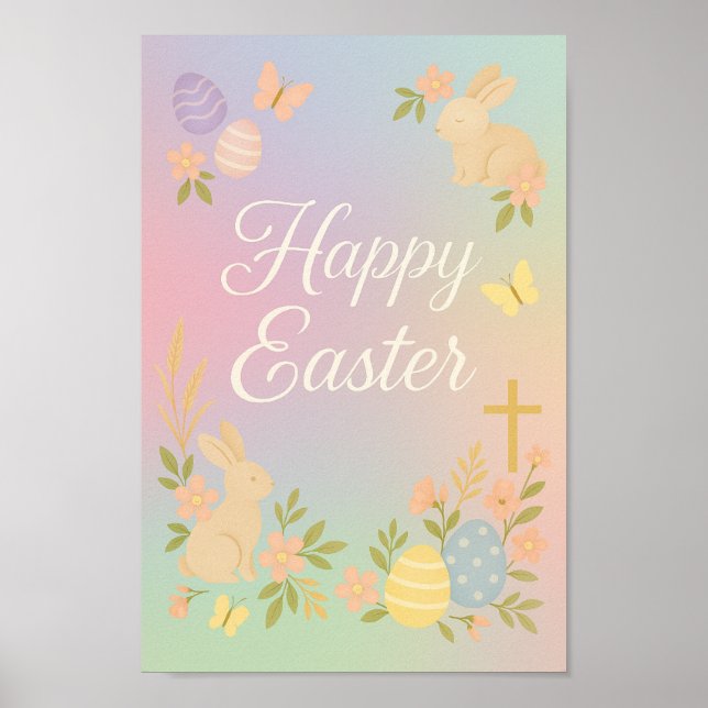 Bonne affiche de Pâques | Art Mur Pastel Bunny (Devant)
