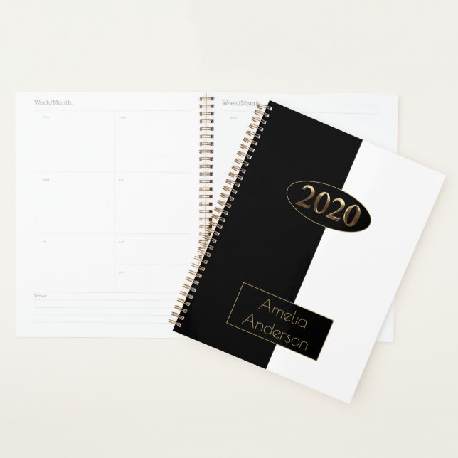Bonne année 2020 Black and White Gold Elegant (Devant avec enveloppe)
