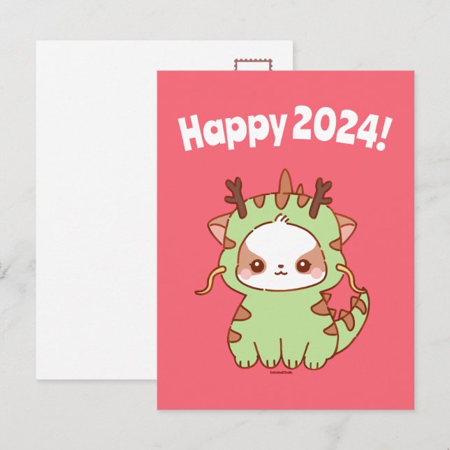 Bonne année 2024 Carte postale Année du dragon (Devant / Derrière)