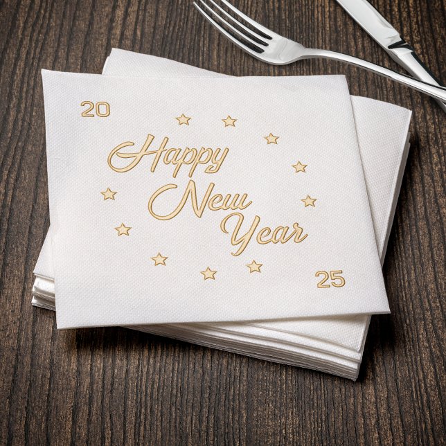 Bonne année 2025 étoiles (Happy New Year 2025 Stars Foil Napkins
)