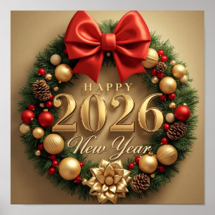 bonne année 2026 affiche de couronne classique