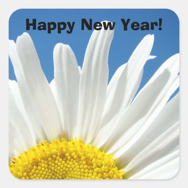 Bonne année! autocollants Blue Sky White Daisy (Devant)