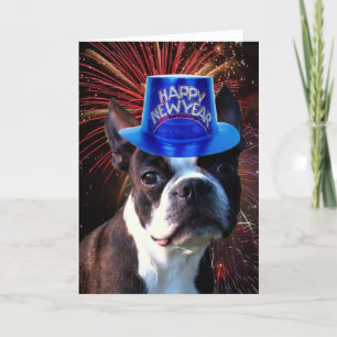Bonne année Boston terrier carte de voeux