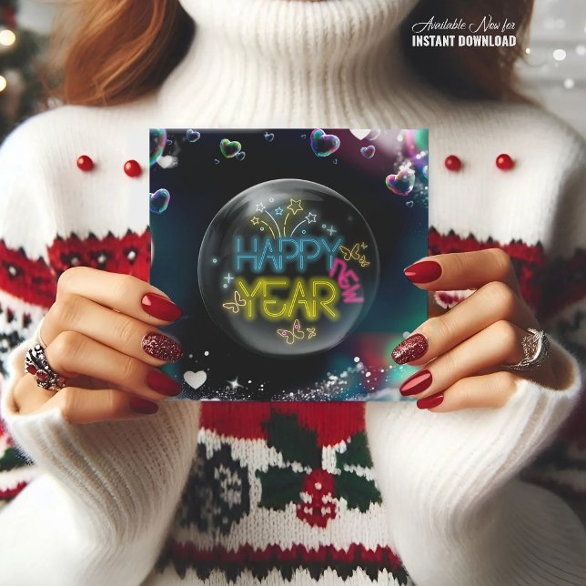 Bonne année carte élégante néon noir (Créateur téléchargé)