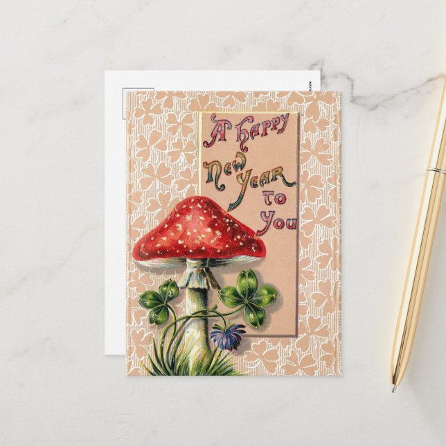 Bonne année Carte postale Vintage (Devant/Arrière en situation)