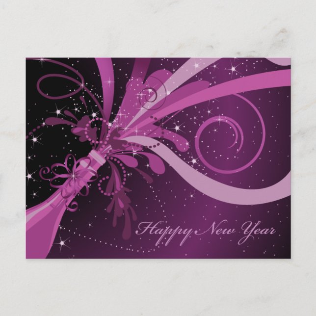 Bonne année Champagne violet Carte postale (Devant)