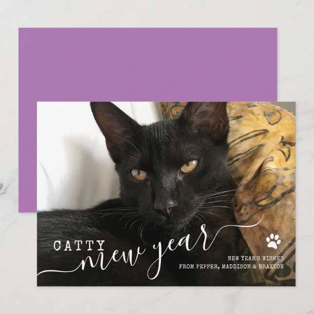 Bonne année Chat photo Nouvel An Carte de vacances (Devant / Derrière)