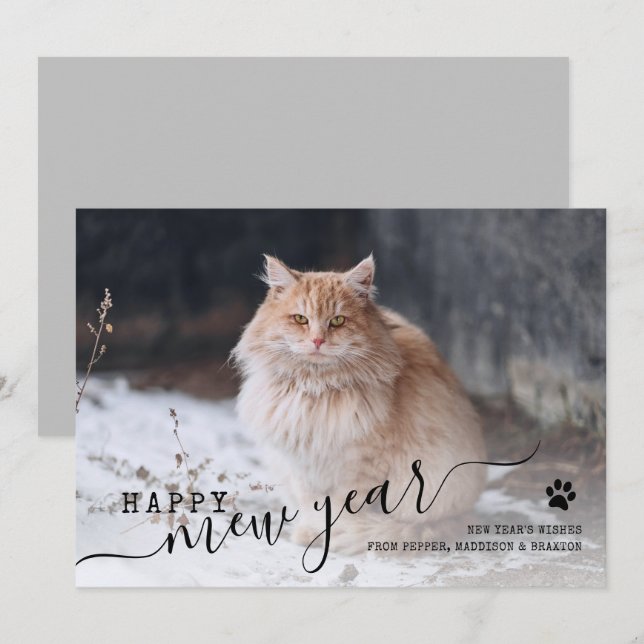 Bonne année Chat photo Nouvel An Carte de vacances (Devant / Derrière)