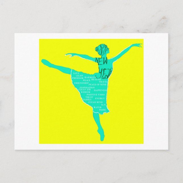 Bonne Année Danseuse de ballet Carte postale d'art (Devant)