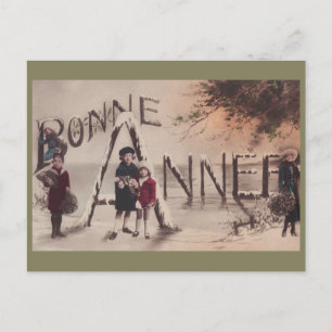 Bonne année Enfants Vintage Imaginaire carte posta