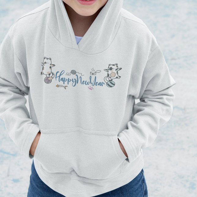 Bonne Année Entre Les Chatons Équilibré Sur Un Fil (Happy New Year Between Kittens Balanced On A Yarn Hoodie)
