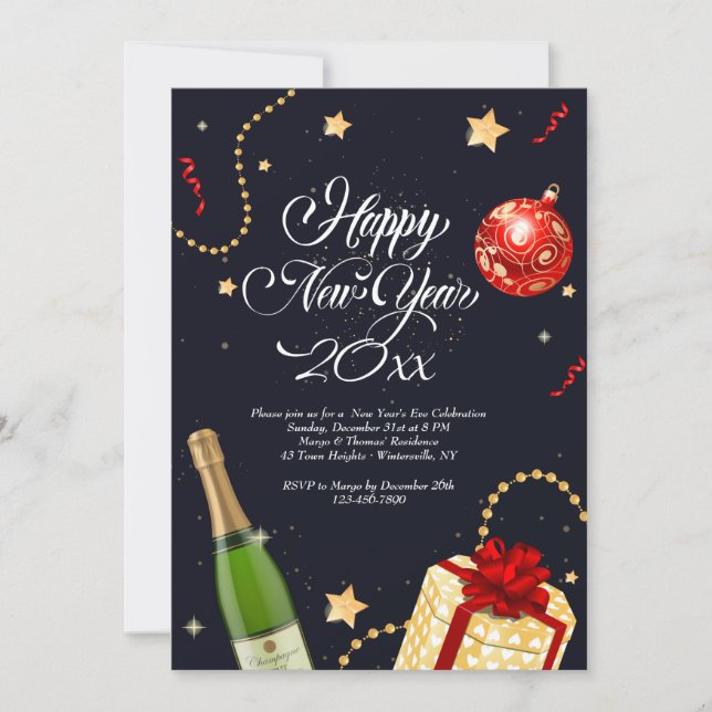 Bonne année Festivités Invitation (Devant)