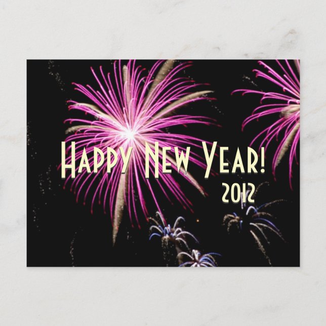 Bonne année Fireworks Purple Calendrier Carte post (Devant)