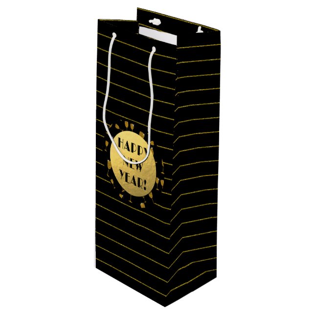 Bonne année, Huile d'or, Sac cadeau de vin noir (Devant Angle)