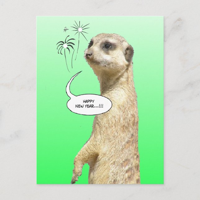 Bonne année Meerkat Carte postale Fireworks Green (Devant)