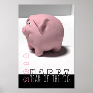 Bonne année PIg 2019 mignon Poster vertical 3D