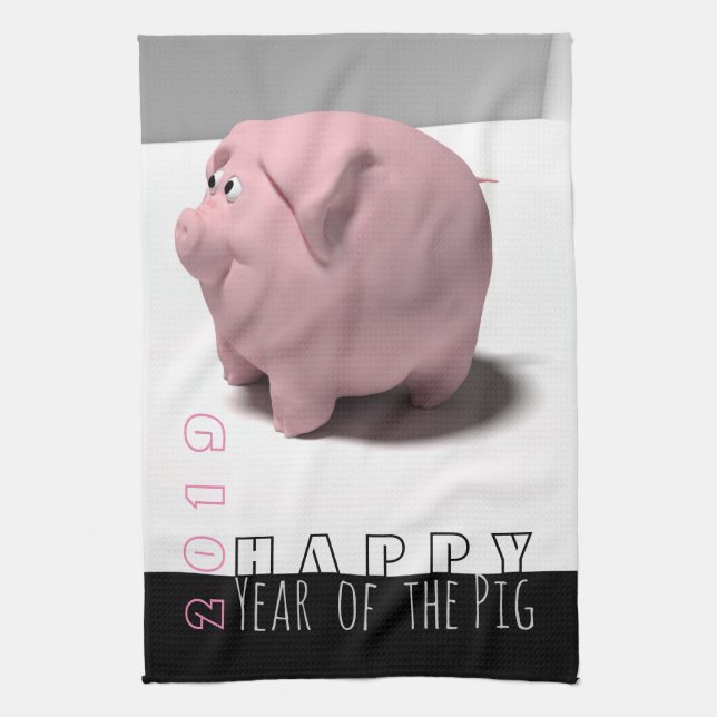 Bonne année PIg 2019 mignonne serviette de cuisine (Vertical)