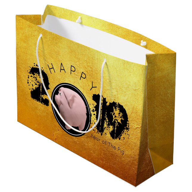 Bonne année PIg 2019 Sac cadeau original 3D golden (Dos Angle)