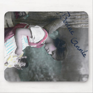 Bonne Année Vintag Girl with Dolll Mousepad