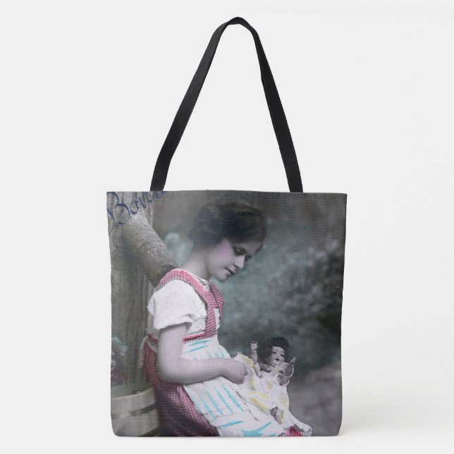 Bonne Année Vintag Girl with Dolll Tasche (Vorderseite)