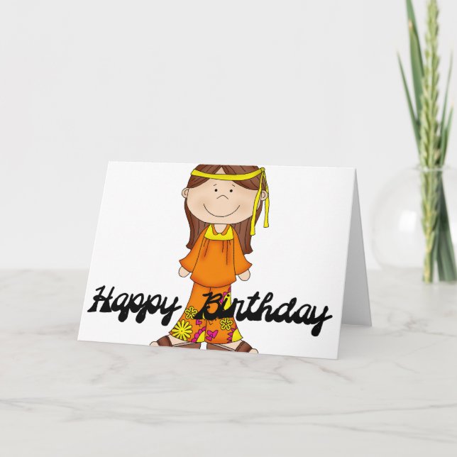 Bonne Anniversaire Hippie Girl 1 Carte de voeux (Devant)