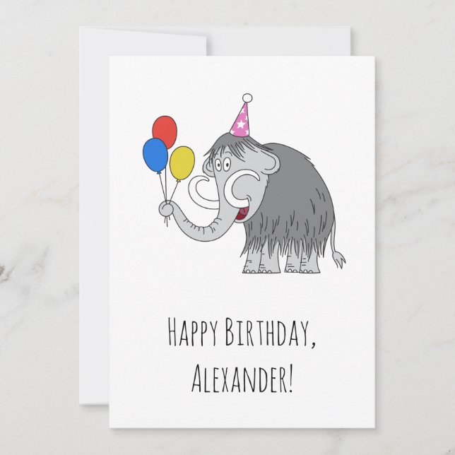Bonne Anniversaire mignonne Mammoth Balloons Carte (Devant)