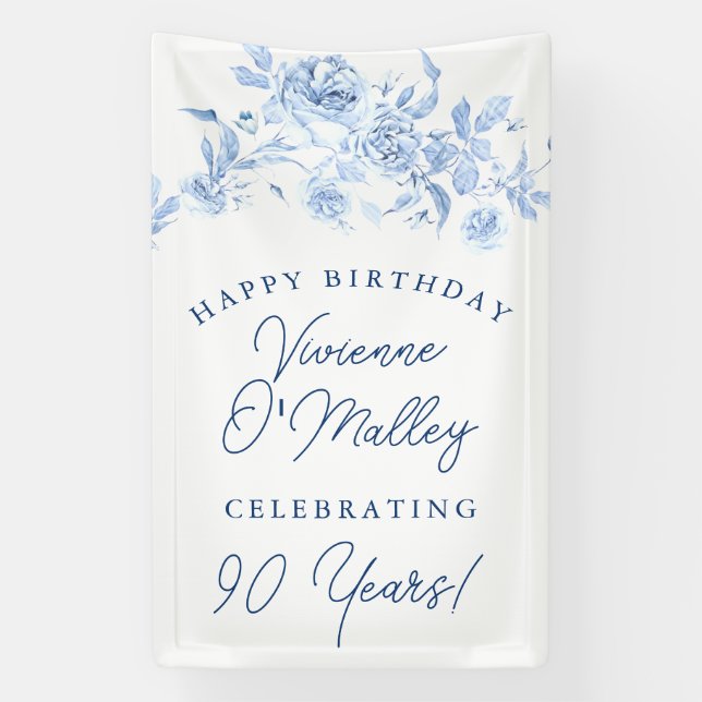 Bonne bannière d'anniversaire 90e Modèle Floral bl (Verticale)