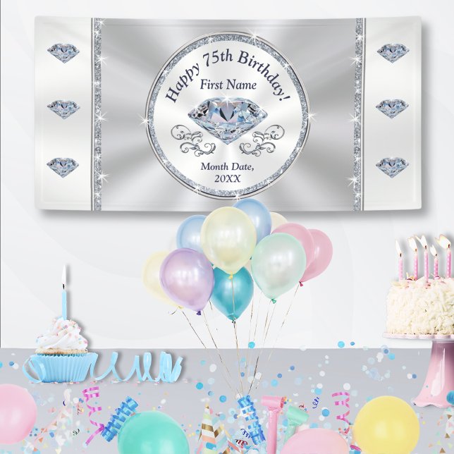 Bonne bannière du 75e anniversaire, personnalisée (Happy 75th Birthday Banner. 75th birthday celebration ideas for mom, dad, grandma or grandpa. 75 yr.)