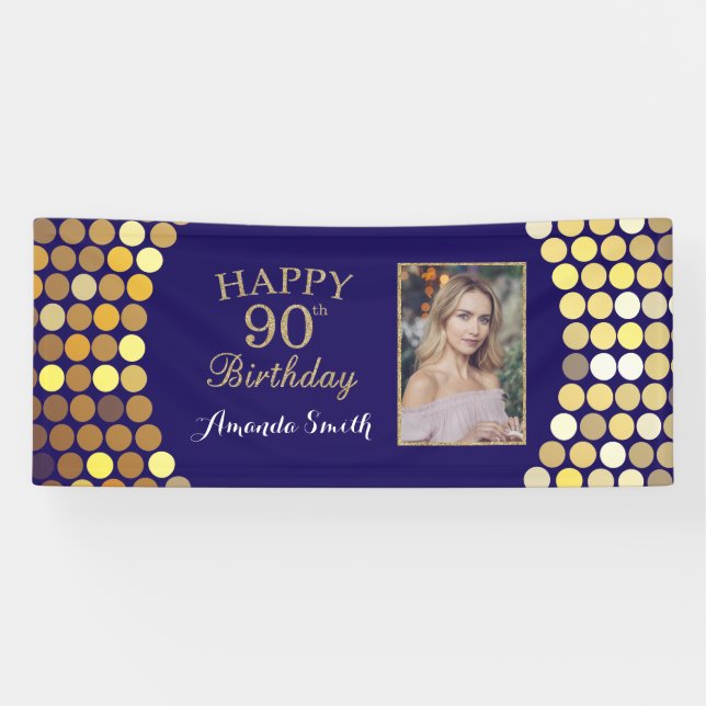 Bonne bannière du 90e anniversaire. Photo Blue Gol (Horizontal)