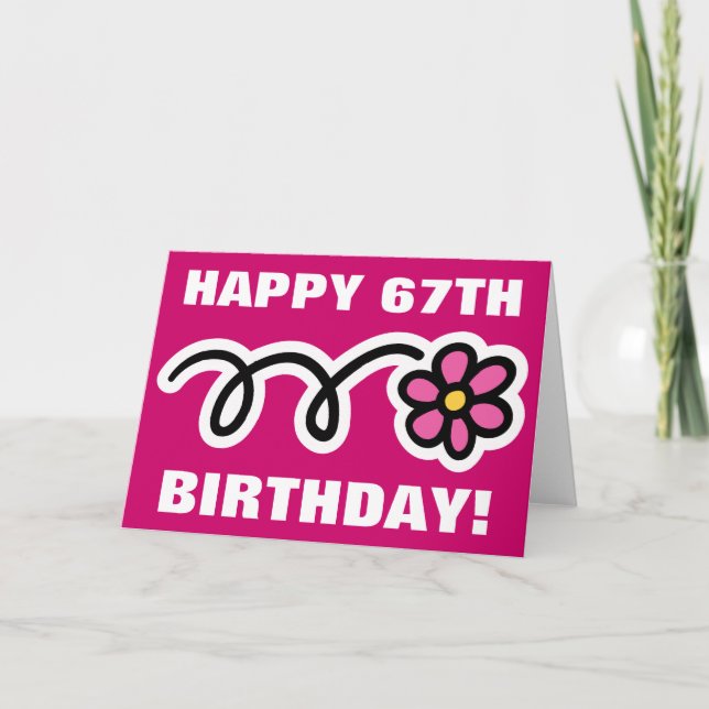 Bonne carte 67e anniversaire avec marguerite rose (Devant)